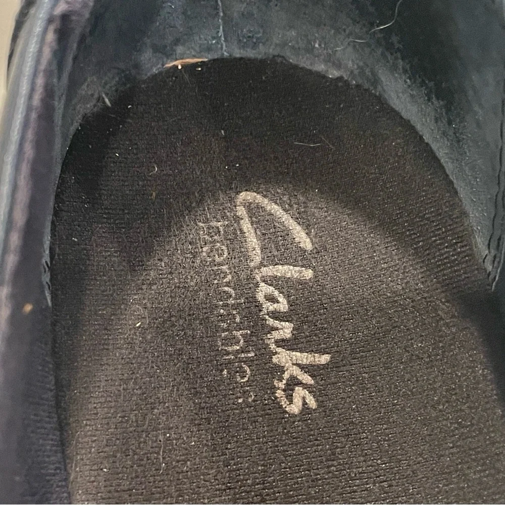 Clarks “May Marigold” Navy Banded Studded Genuine Leather Slip On Loafers